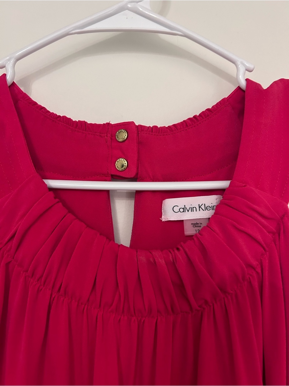 Calvin Klein Women's Fuchsia Pleated Neck Dress Size 12 NWT